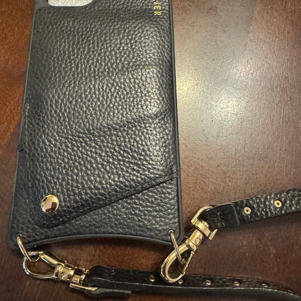 Bandolier Black Leather Phone Case with Gold Accents